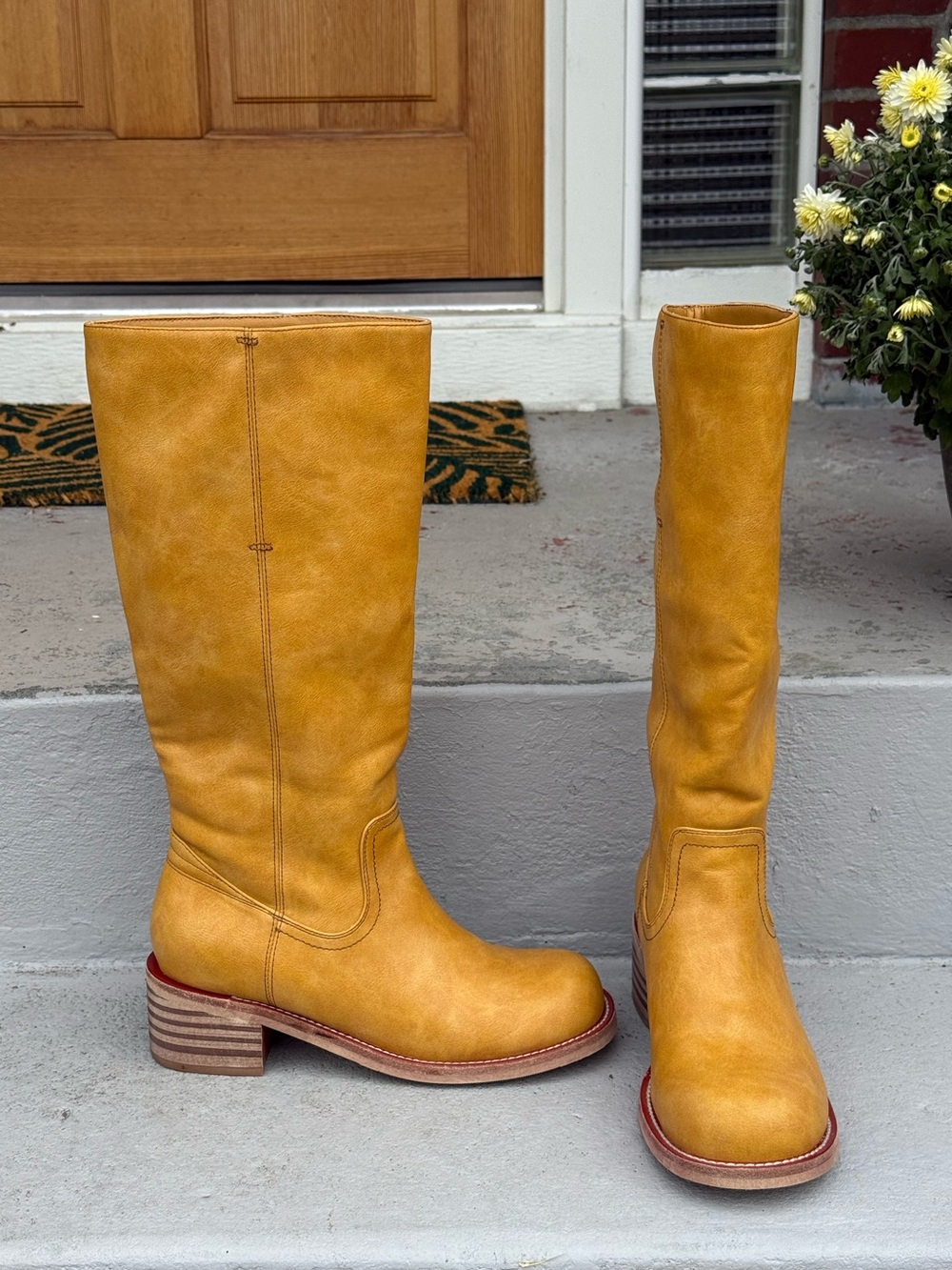 Women's Tall Faux Leather Riding Boots - Banana Yellow! Size 8
